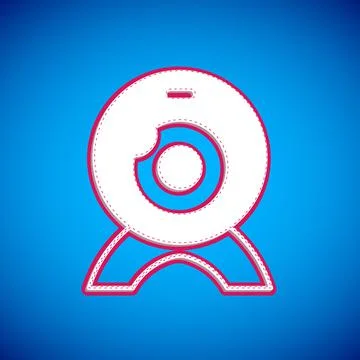 White Web camera icon isolated on blue background. Chat camera. Webcam icon 库存插图