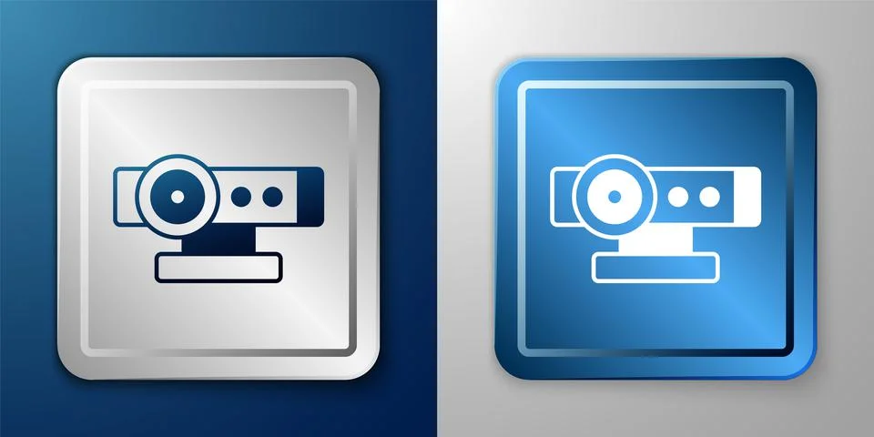 White Web camera icon isolated on blue and grey background. Chat camera. Webcam Stock Illustration