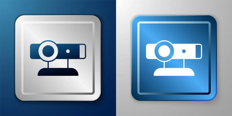 White Web camera icon isolated on blue and grey background. Chat camera. Webcam Stock Illustration
