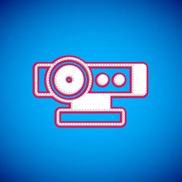 White Web camera icon isolated on blue background. Chat camera. Webcam icon.  스톡 일러스트