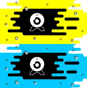 White Web camera icon isolated on black background. Chat camera. Webcam icon Stock Illustration