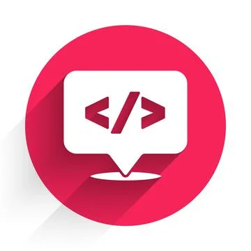 White Web design and front end development icon isolated with long shadow. Red Illustrazione stock