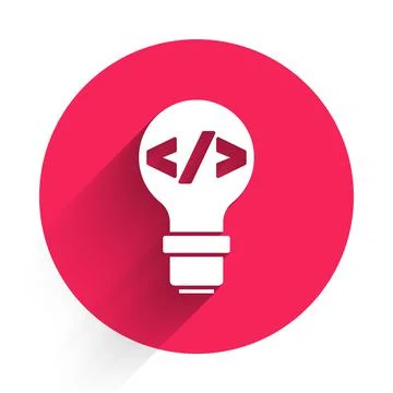 White Web design and front end development icon isolated with long shadow. Red Illustrazione stock