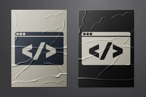 White Web design and front end development icon isolated on crumpled paper Stock Illustration