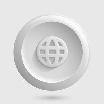White Web Icon. Internet, Network Globe Isolated 3D Button Stock Illustration