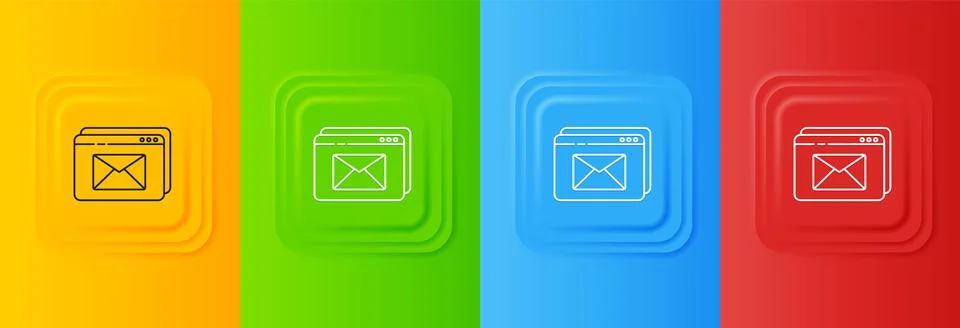 White Website and envelope, new message, mail icon isolated on colorful bac.. Stock Illustration