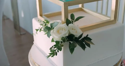 White wedding cake close-up. High quality FullHD footage Stock Footage 222130981