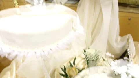 White wedding cake Stock Footage 104345825