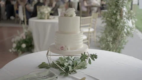 White Wedding Cake with Roses Stock Footage 254365768