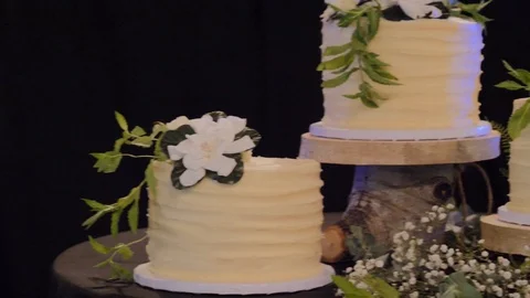 White wedding cakes on display Stock Footage