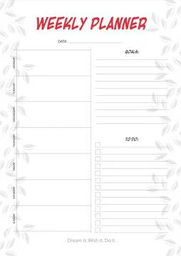 White weekly planner with minimalistic  leaf design Stock Illustration