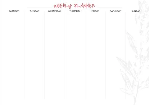 White weekly planner with minimalistic  leaf design Stock Illustration