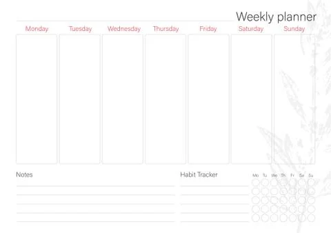 White weekly planner with minimalistic  leaf design Stock-Illustration