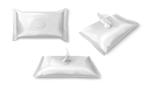 White wet wipe package mockup, 3d realistic Illustrazione stock