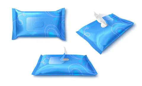 White wet wipe package mockup, 3d realistic Illustrazione stock