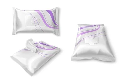 White wet wipe package mockup, 3d realistic Illustrazione stock