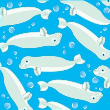White whale decorative pattern on turn blue background Stock Illustration