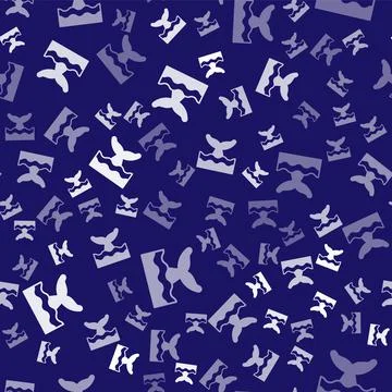 White Whale tail in ocean wave icon isolated seamless pattern on blue background Illustrazione stock