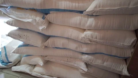 White wheat flour made from white wheat grain. Flour in bags. flour sacks Stock Footage 128436389