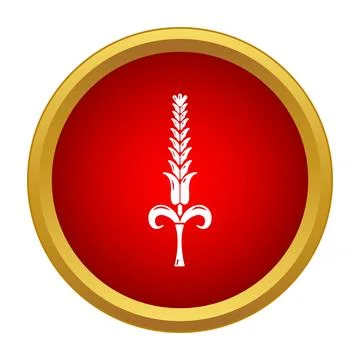 White wheat icon on red round gold frame Stock Illustration