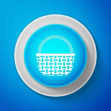 White Wicker basket icon isolated on blue background. Circle blue button with Stock Illustration