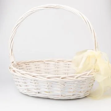White wicker basket on white background. Used for storing items and reduce .. Stock Photos