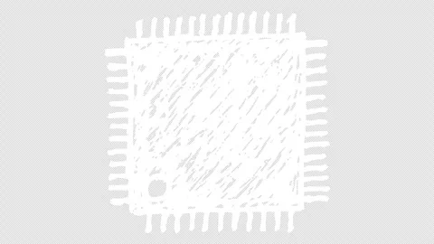 White wiggly hand drawn computer microchip icon on alpha 2 Stock Footage 304930945