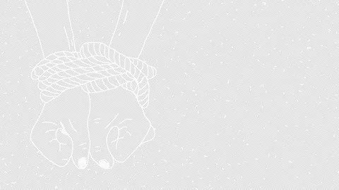 White wiggly hand drawn hands tied with rope dotted background on alpha Stock Footage 307888256