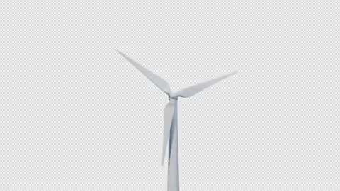 White Wind Turbine Front View with Rotating Blades - Transparent 4K Loop Video stock 346970014