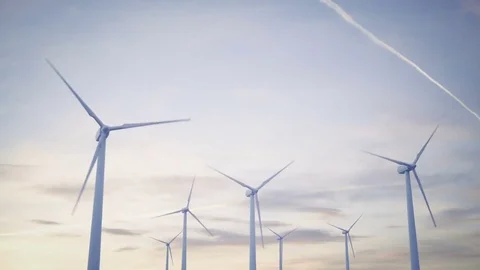 White wind turbines Generating electricity Stock Footage 71976654