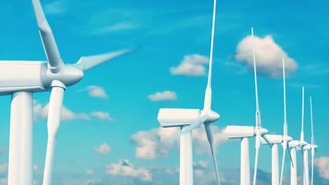 White wind turbines Generating electricity Stock Footage 71976716