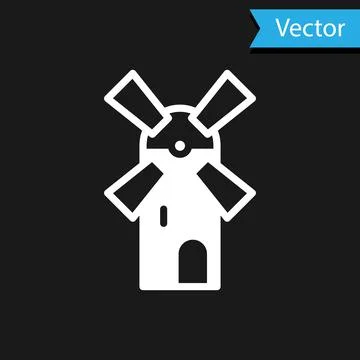 White Windmill icon isolated on black background. Vector Illustrazione stock