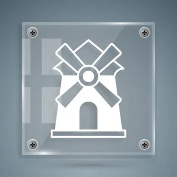 White Windmill icon isolated on grey background. Square glass panels. Vector Stock Illustration