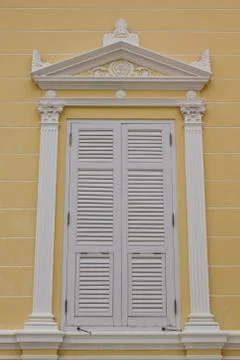 White Window on Background Yellow Stock Photos