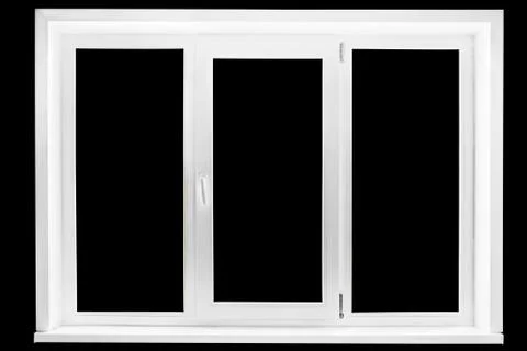 White window frame isolated on the black background Stock Photos