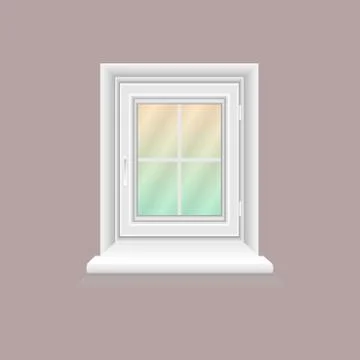 White window frame on lilac wall Stock Illustration