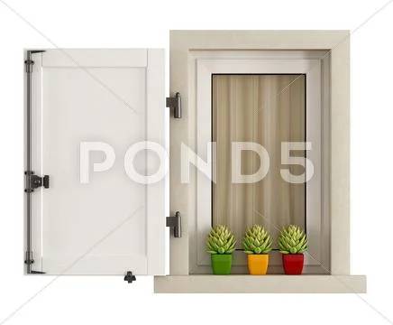 White window with open shutter Stock Illustration