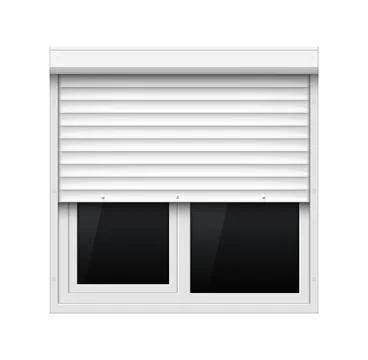 White window roller shutter. Closed window protective roller blind protection Stock Illustration