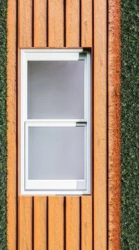 White window on wooden wall Stock Illustration