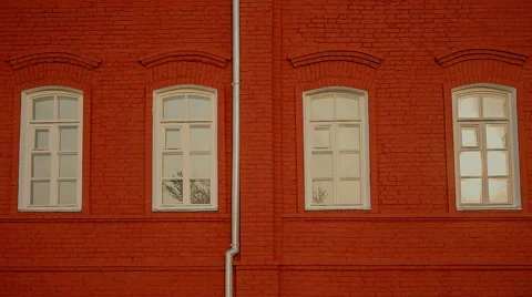 White windows in red brick wall Stock Footage 55805677