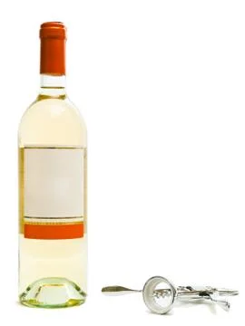 White Wine and Corkscrew Stock Photos