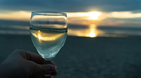 White wine at the beach Stock Photos