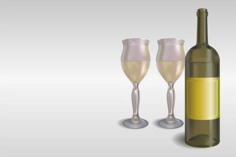 White wine bottle with glasses vector concept illustration Stock Illustration