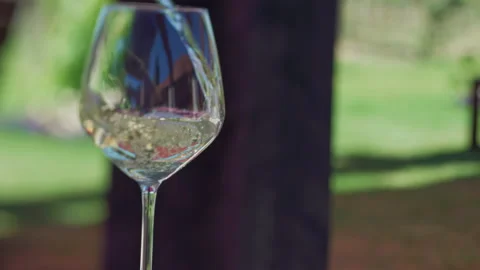 White Wine Pour into glass while panning across Stock Footage 159596972