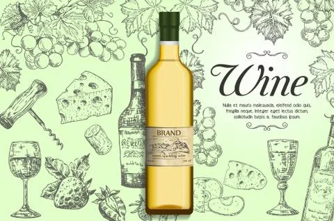 White wine vector poster, banner template Stock Illustration