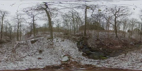White Winter Forest With Water Stream - 360 VR Stock Footage 104624189