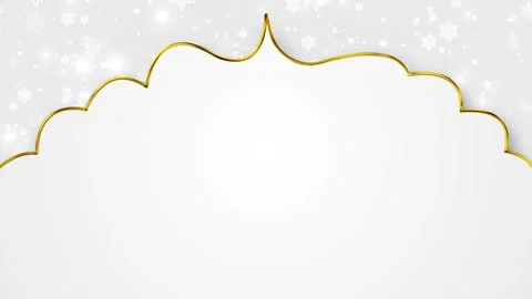 White winter frame gold ornament border, soft snowflakes, center space, and eleg Stock Footage 340469956