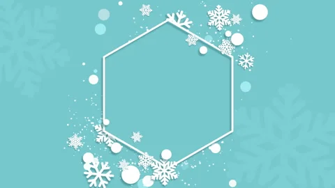White winter, greeting card background, hexagon frame paper cut invitation Stock Footage 294621307