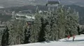 White Winter Landscape Beautiful Skiers Going on a Slope near Snowed Fir Trees HD Footage