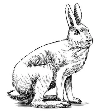 White winter rabbit hand drawn engraving. Traditional drawing Illustrazione stock